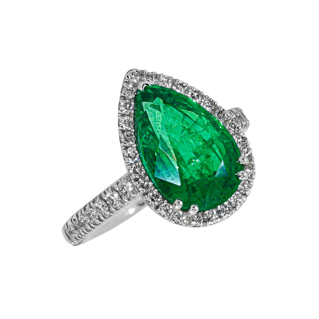 Anello Crivelli - Smeraldo Taglio Goccia da 3,35 ct. in Oro Bianco e Diamanti