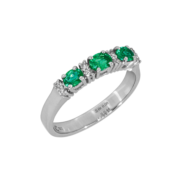 Anello Crivelli - Trilogy in Oro Bianco con Diamanti e Smeraldi 0,44 ct.