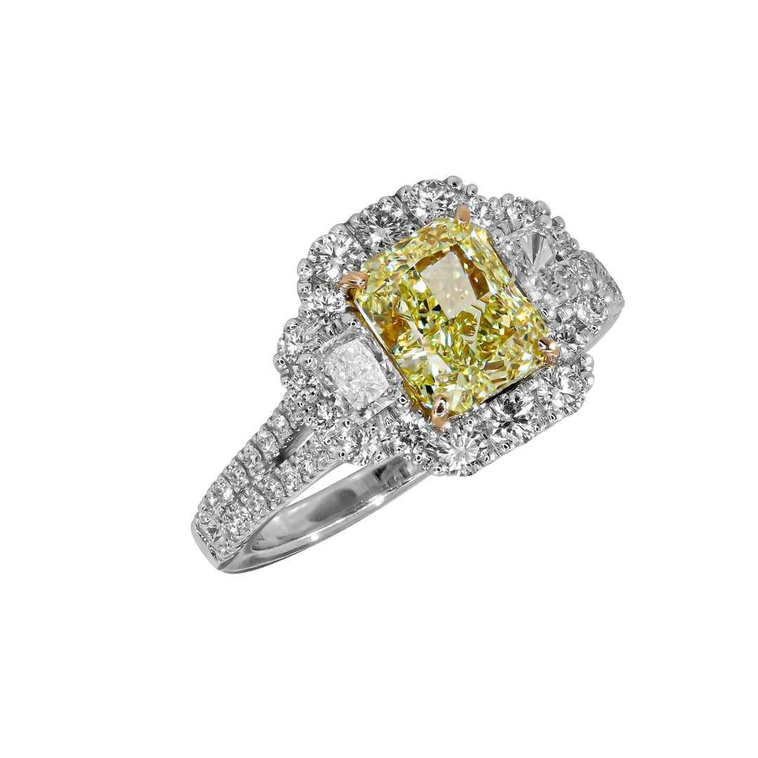 Anello Crivelli - Solitario in Oro Bianco con Diamanti e Diamante Fancy Yellow 1,72 ct.
