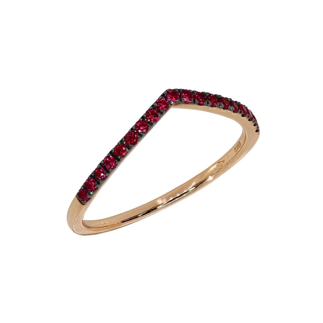 Anello Crivelli - Fantasia "V" in Oro Rosa con Rubini 0,18 ct.