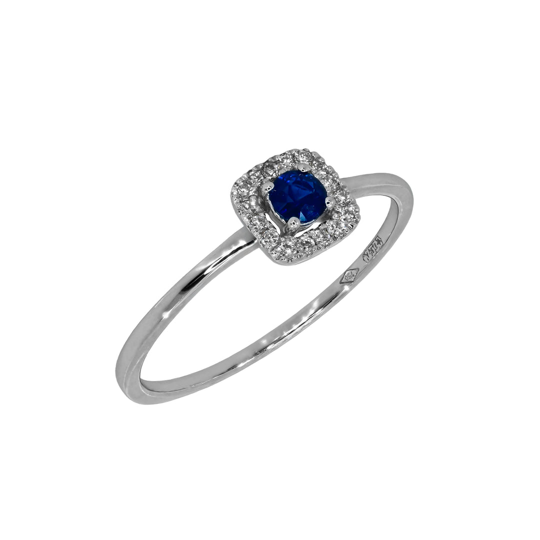 Anello Crivelli - Zaffiro centrale e contorno di Diamanti in Oro Bianco