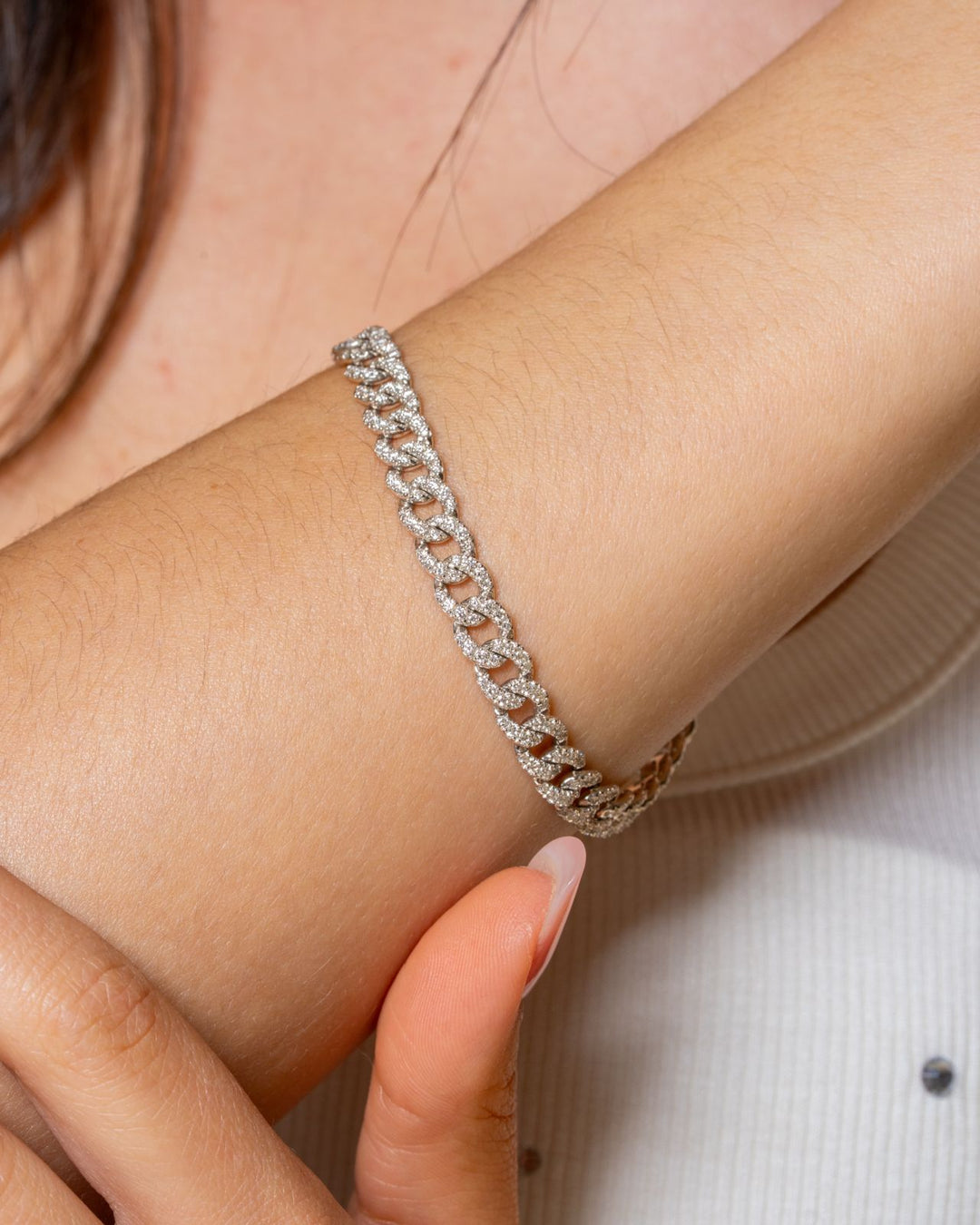 Bracciale Crivelli - Catena Groumette con Diamanti in Oro Bianco