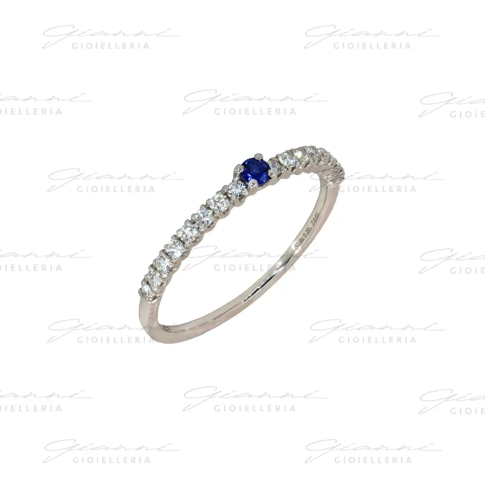 Anelli Crivelli - Fedina in Oro Bianco con Diamanti e Zaffiro da 0,07 ct. Anelli