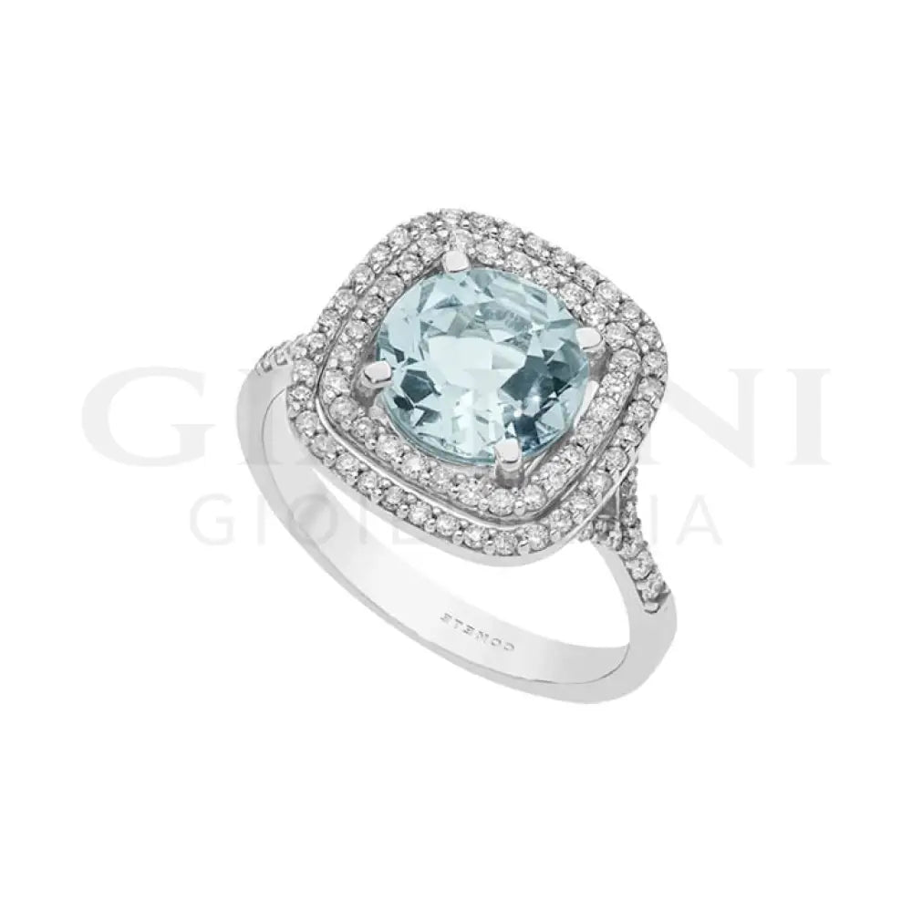 Anello Comete - Acquamarina e Diamanti in Oro Bianco - 53 - Anelli