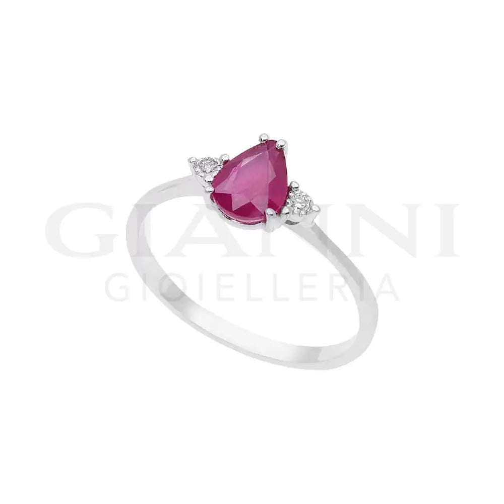 Anello Comete - Rubino Ricristalizzato con Diamanti in Oro Bianco - 53 - Anelli