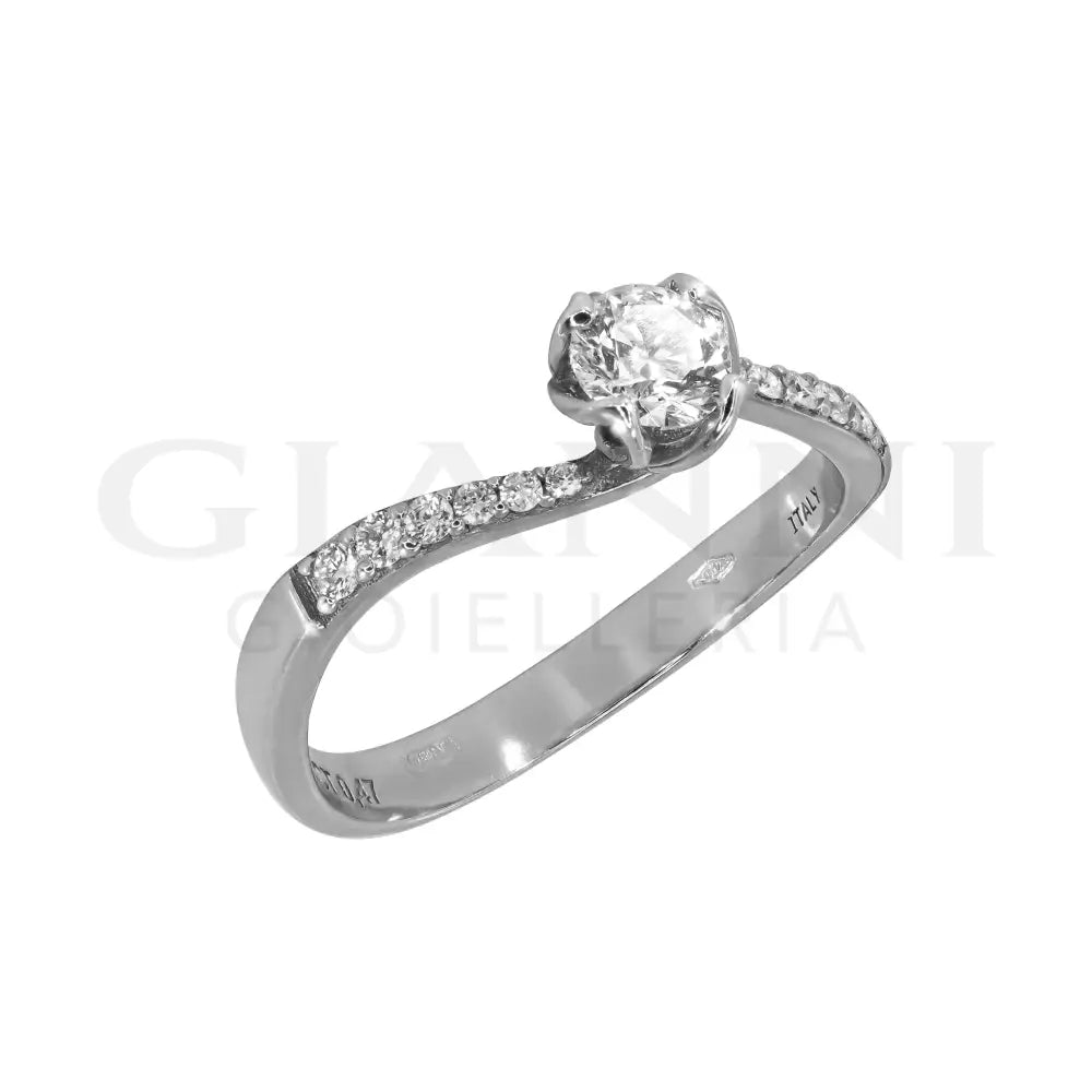 Anello COMETE - Solitario Petali in Oro Bianco e Diamanti Anelli