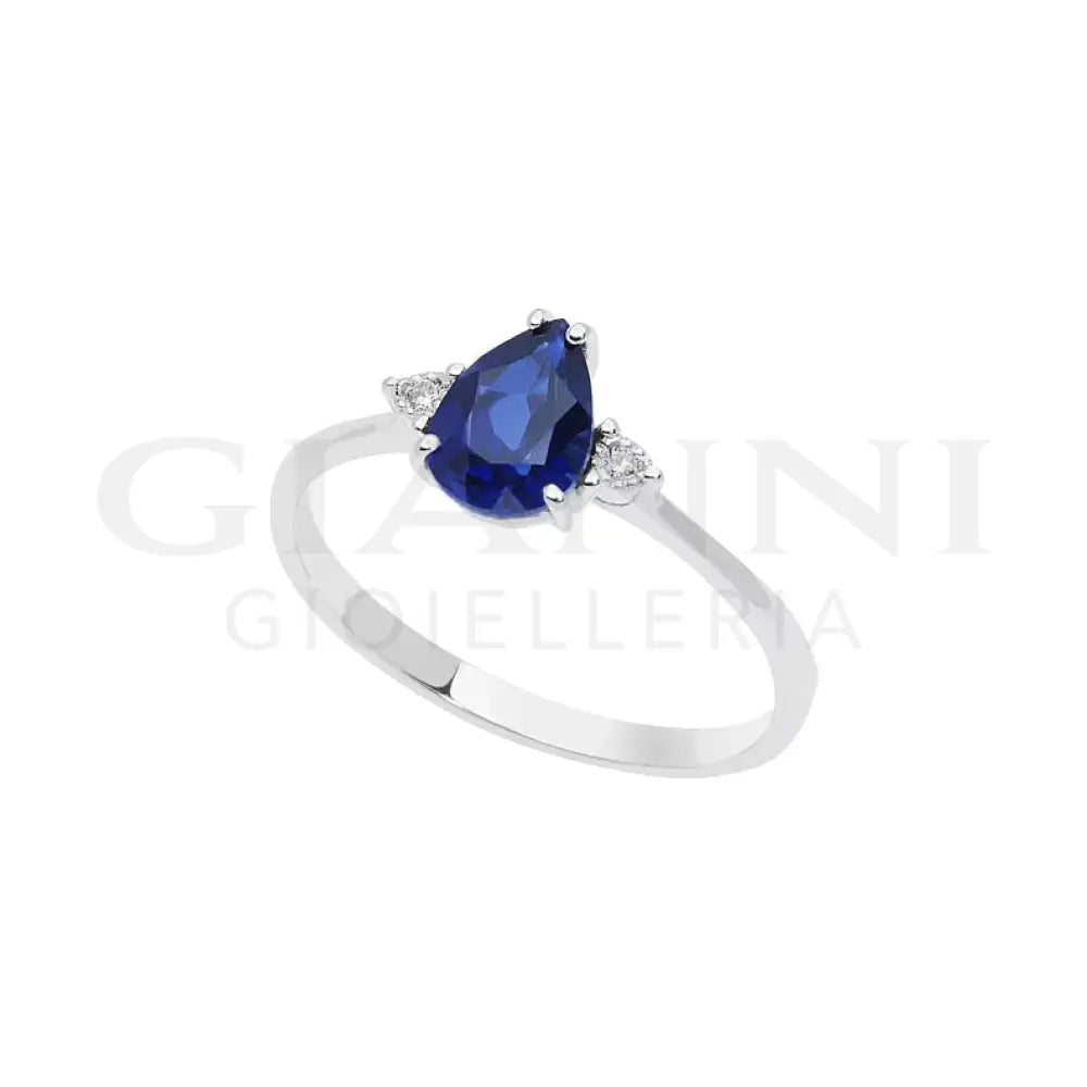 Anello Comete - Zaffiro Ricristalizzato con Diamanti in Oro Bianco - 53 - Anelli