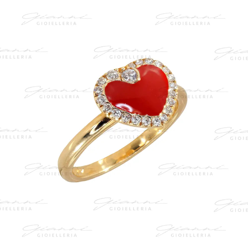 Anello Crivelli - Cuore Smaltato in Oro giallo con Diamanti Anelli