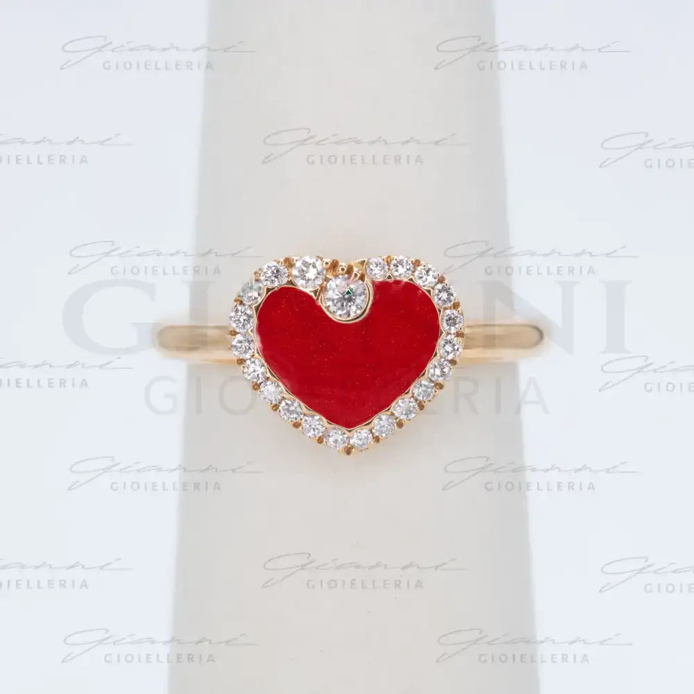 Anello Crivelli - Cuore Smaltato in Oro giallo con Diamanti Anelli