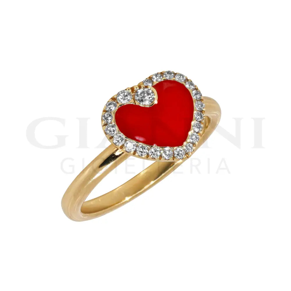 Anello Crivelli - Cuore Smaltato in Oro giallo con Diamanti - Anelli