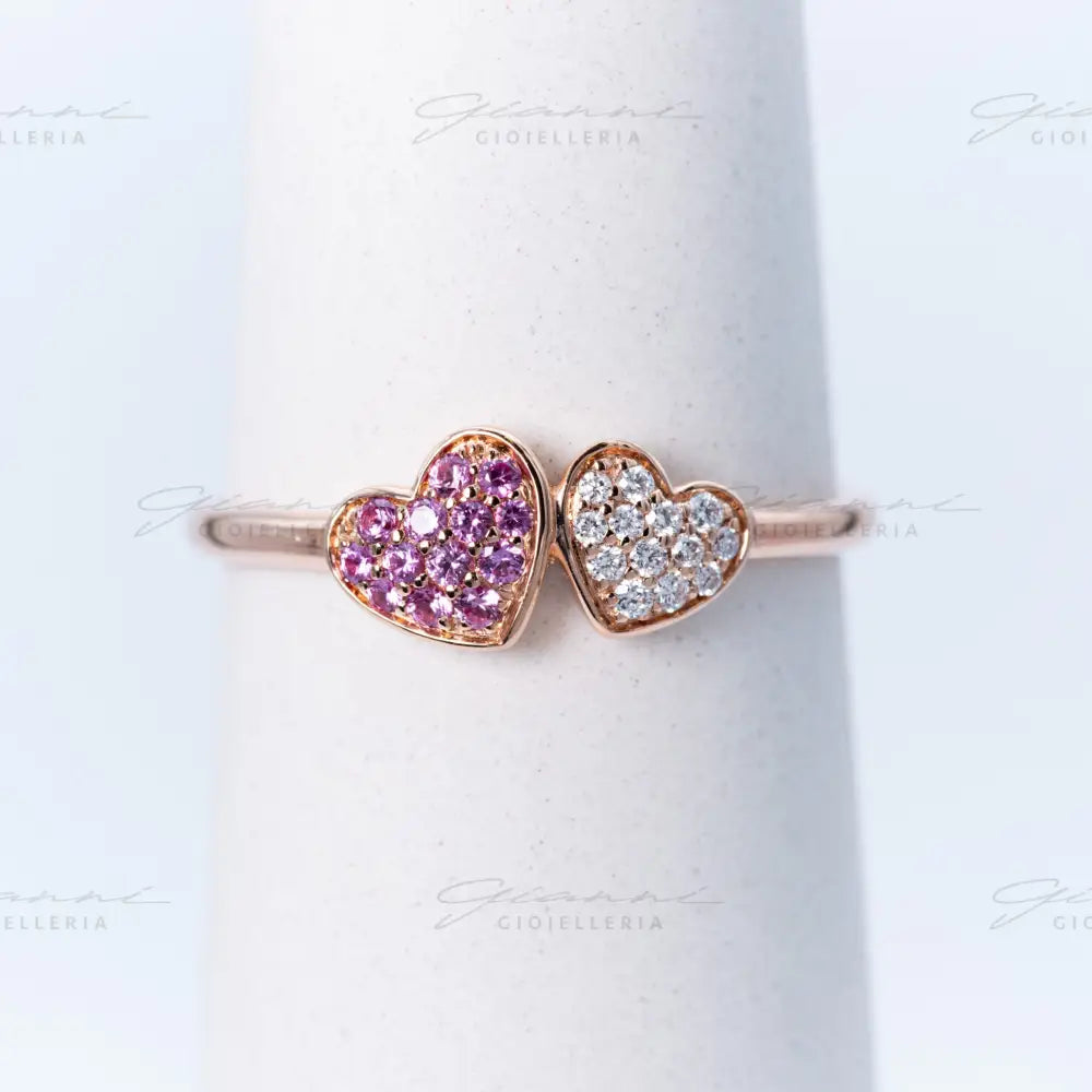 anello cuori zaffiri rosa