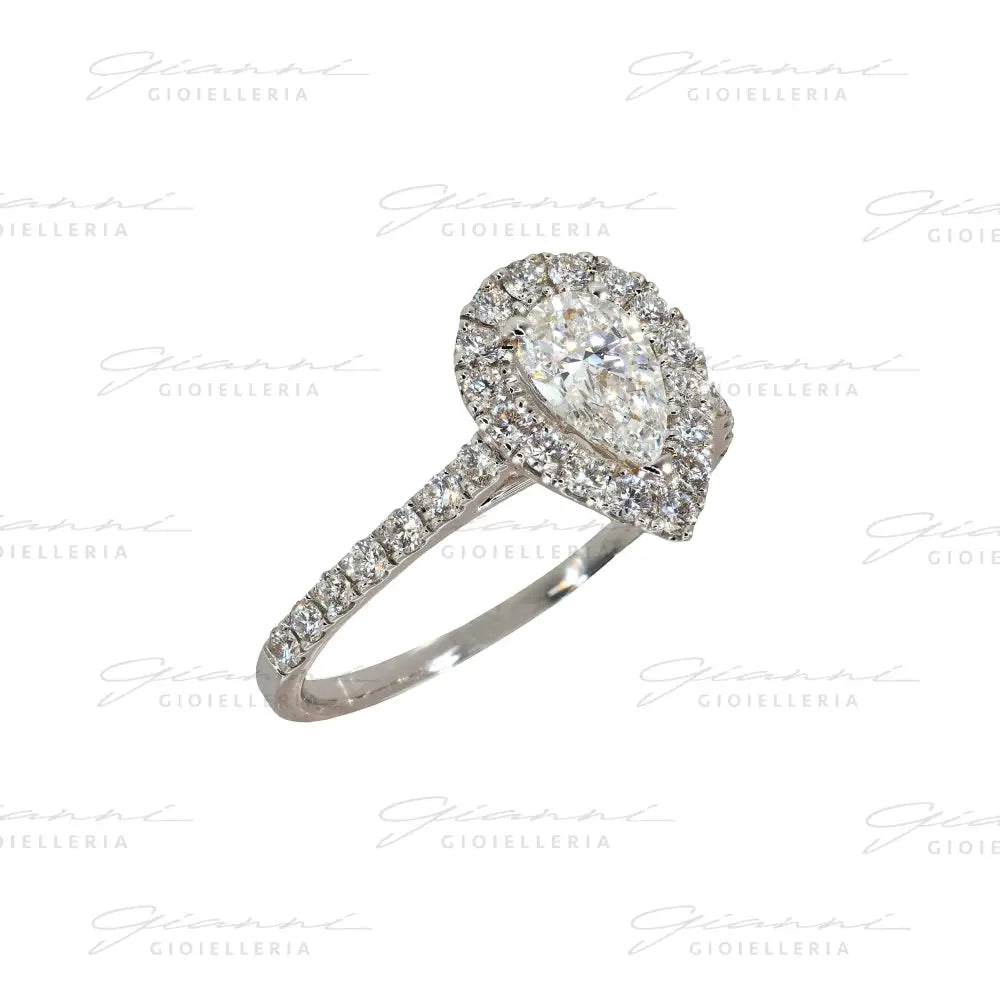 Anello Crivelli - Diamante taglio Goccia e contorno di Diamanti in Oro Bianco Anelli