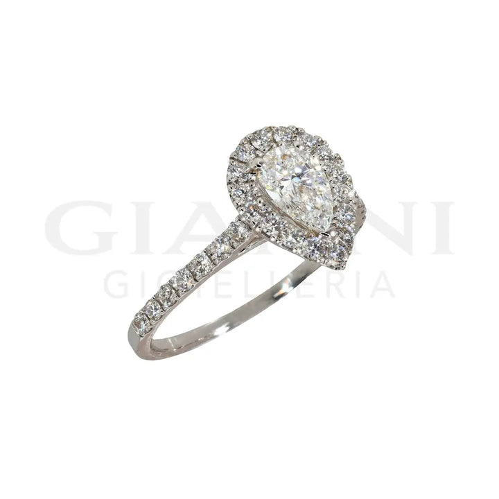 Anello Crivelli - Diamante taglio Goccia e contorno di Diamanti in Oro Bianco Anelli