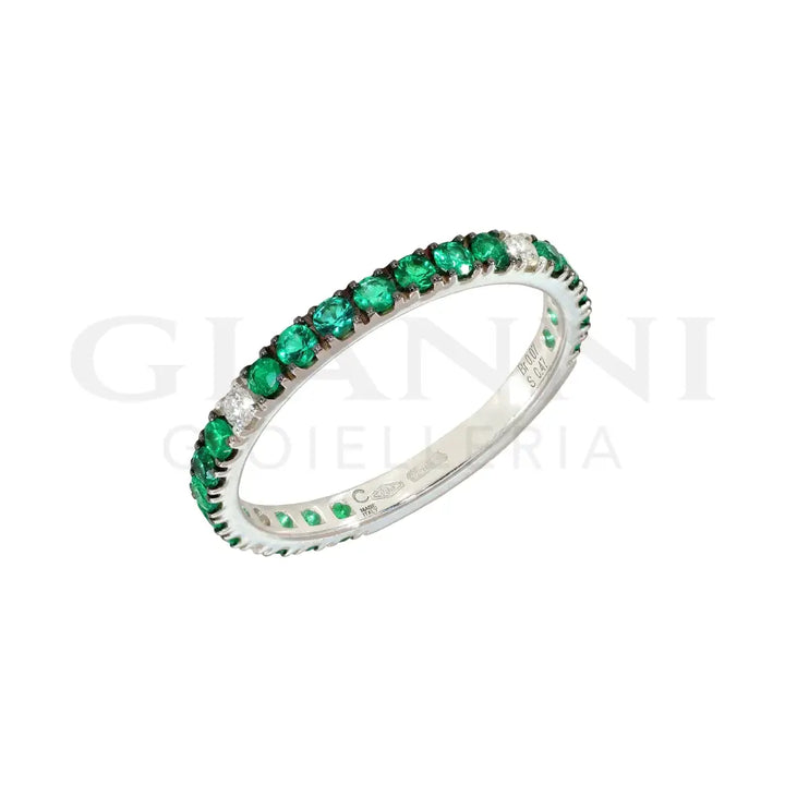 Anello Crivelli - Fedina in Oro Bianco con Smeraldi e Diamanti Anelli