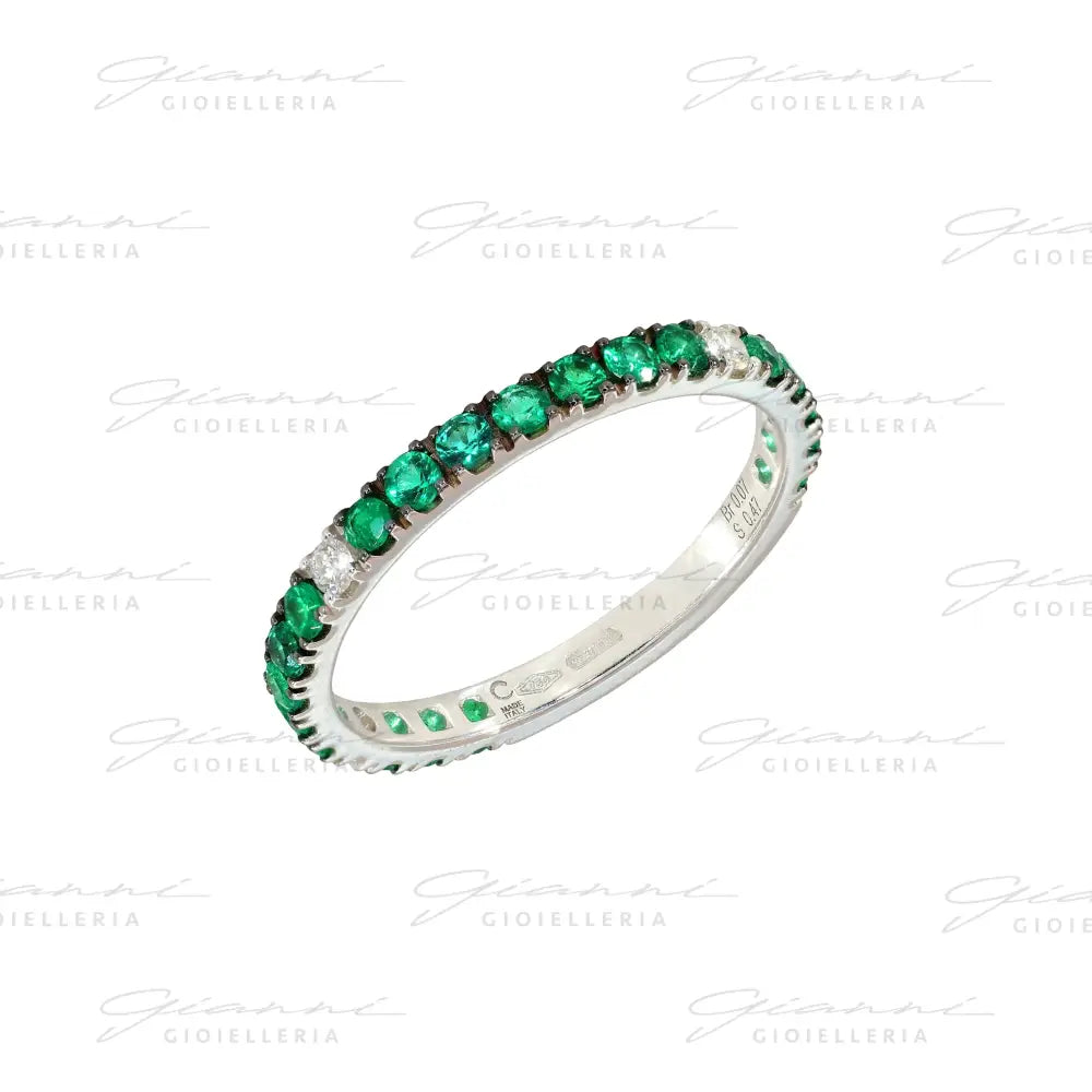 Anello Crivelli - Fedina in Oro Bianco con Smeraldi e Diamanti Anelli
