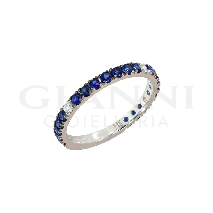 Anello Crivelli - Fedina in Oro Bianco con Zaffiri e Diamanti Anelli