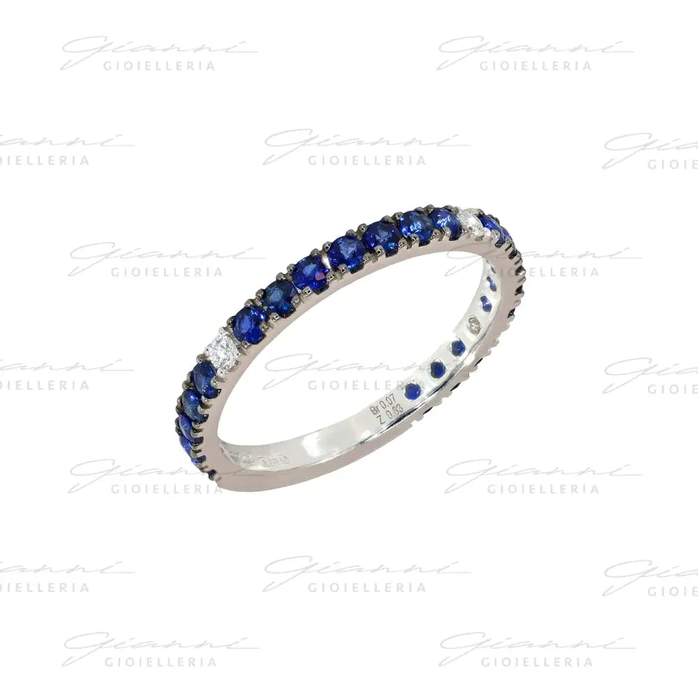 Anello Crivelli - Fedina in Oro Bianco con Zaffiri e Diamanti Anelli