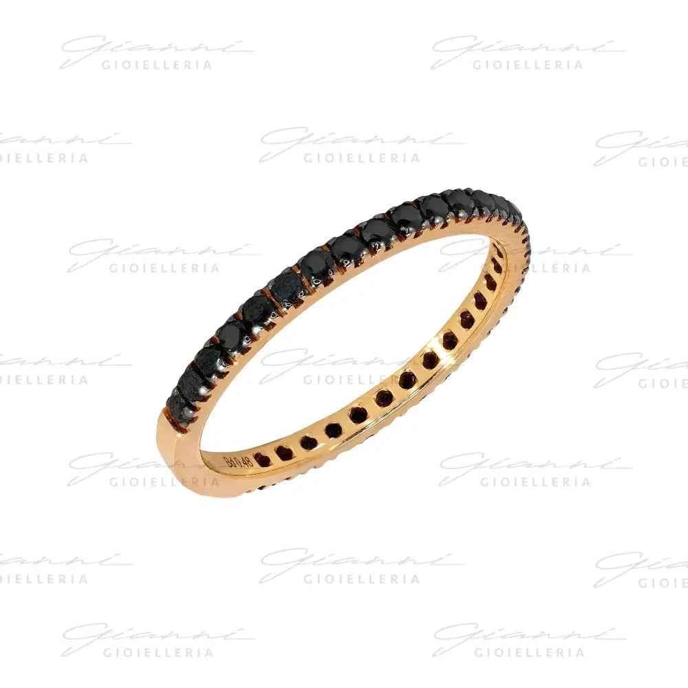 Anello Crivelli - Fedina in Oro Rosa con Diamanti Neri da 0,48 ct. Anelli