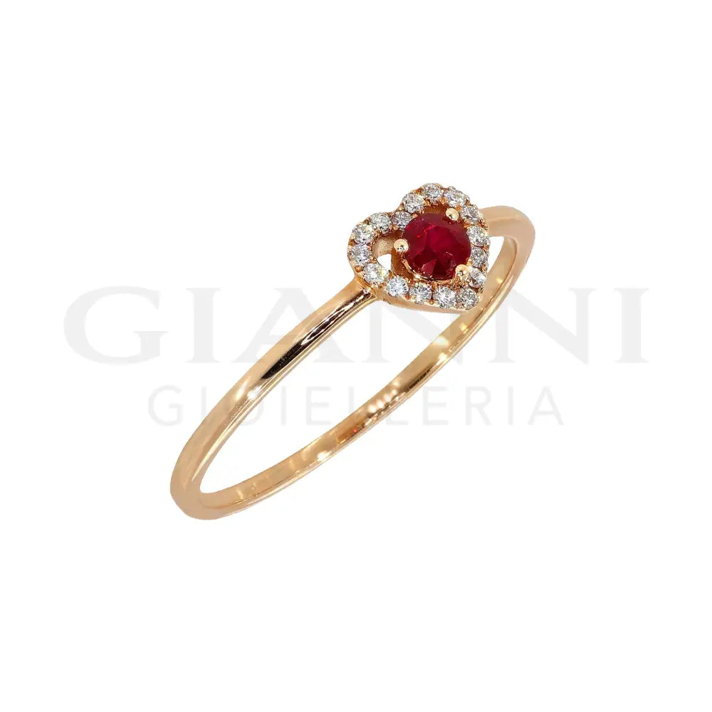 Anello Crivelli - Fantasia Cuore con Rubino e Diamanti in Oro Rosa Anelli