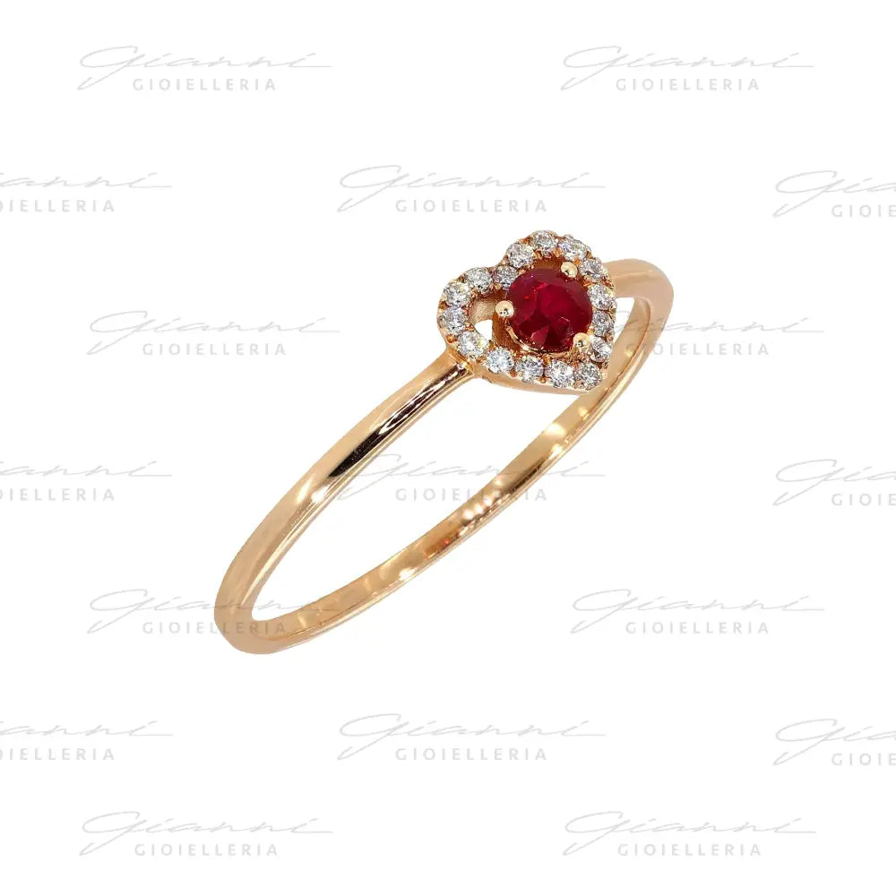 Anello Crivelli - Fantasia Cuore con Rubino e Diamanti in Oro Rosa Anelli