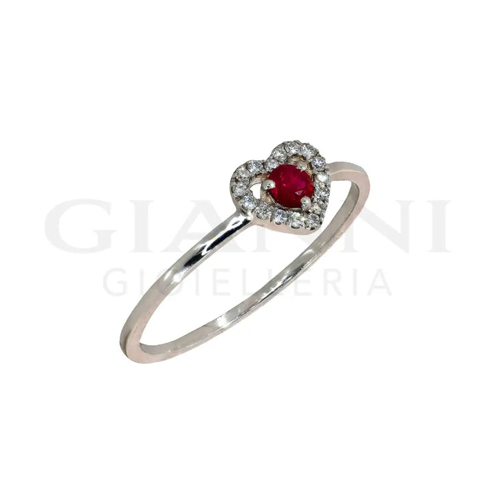 Anello Crivelli - Fantasia Cuore in Oro Bianco con Rubino e Diamanti Anelli
