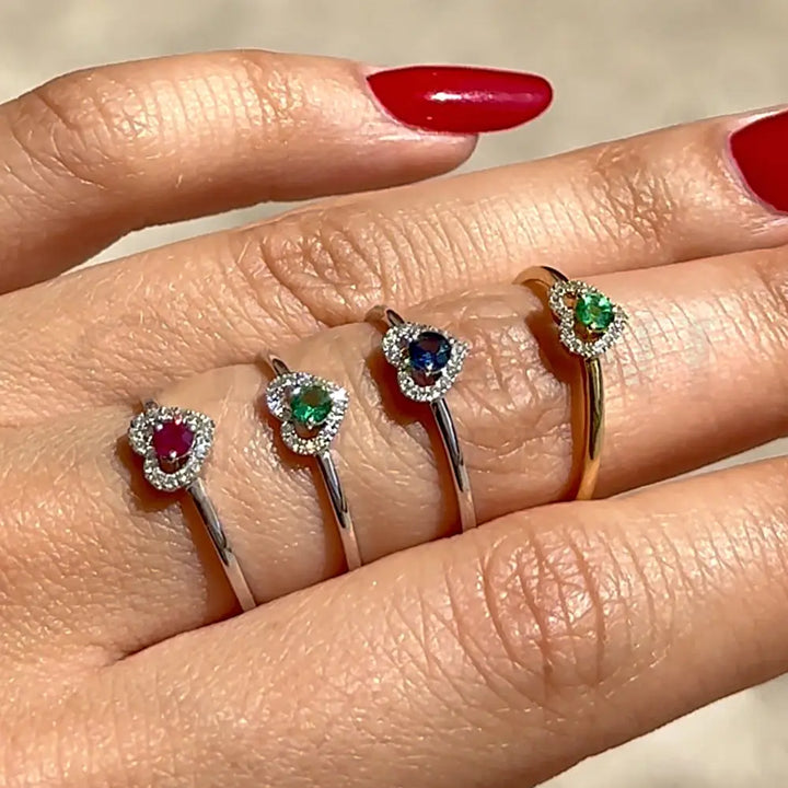 Anello Crivelli - Fantasia Cuore in Oro Bianco con Diamanti e Rubino Anelli