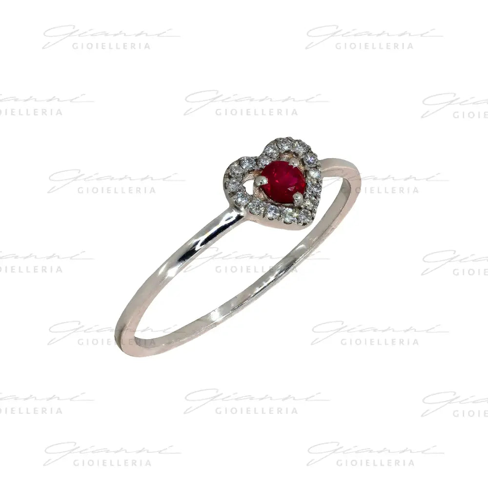 Anello Crivelli - Fantasia Cuore in Oro Bianco con Diamanti e Rubino Anelli