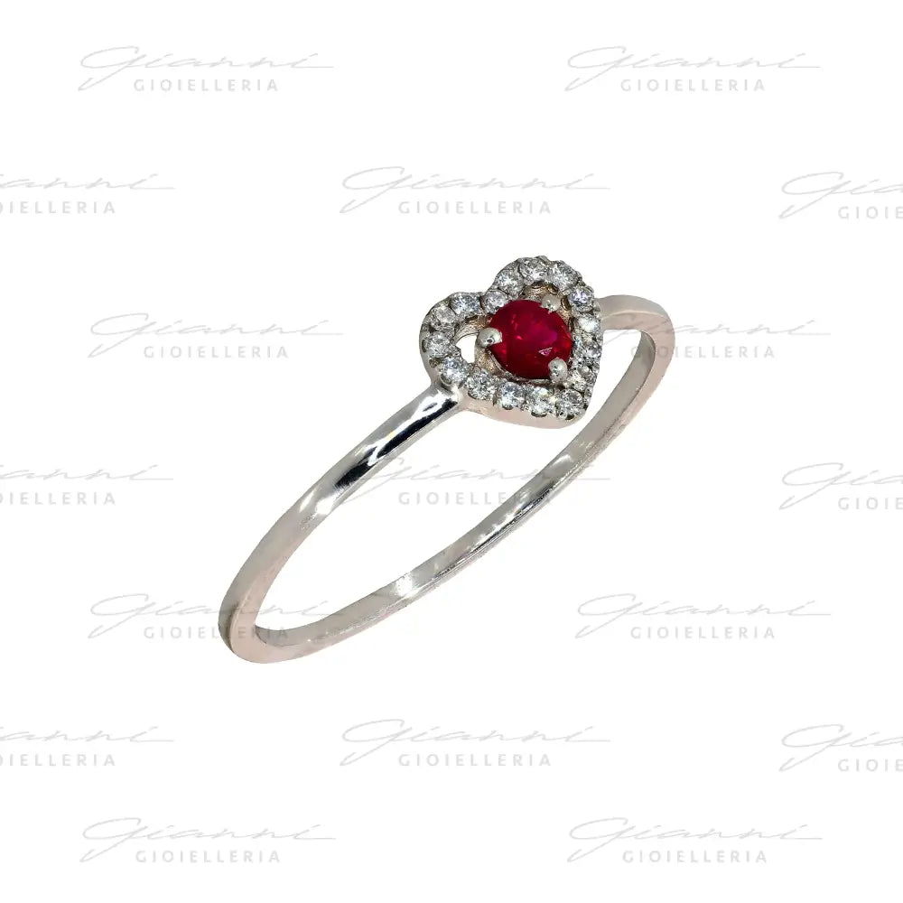 Anello Crivelli - Fantasia Cuore in Oro Bianco con Rubino e Diamanti Anelli