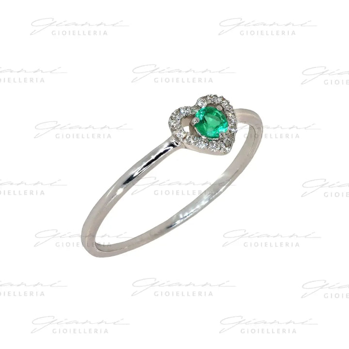 Anello Crivelli - Fantasia Cuore in Oro Bianco con Smeraldo e Diamanti Anelli
