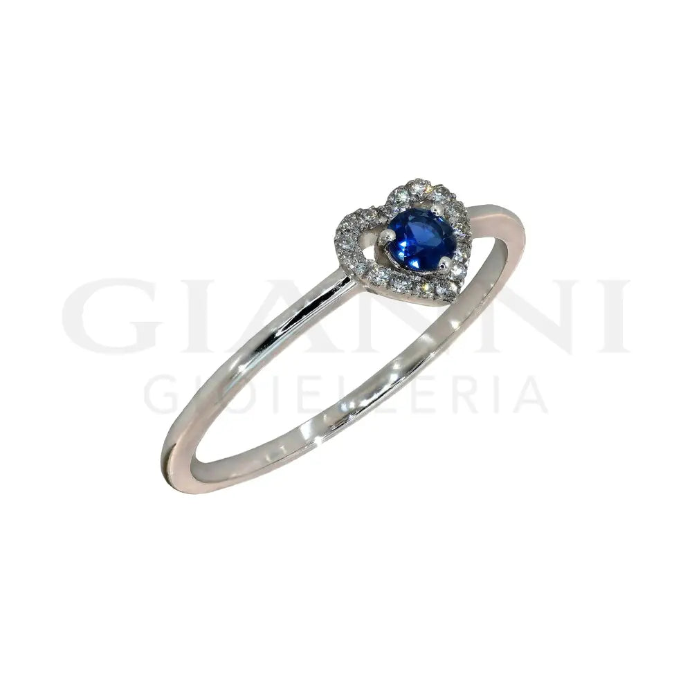 Anello Crivelli - Fantasia Cuore in Oro Bianco con Zaffiro e Diamanti Anelli