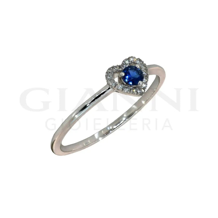 Anello Crivelli - Fantasia Cuore in Oro Bianco con Zaffiro e Diamanti Anelli