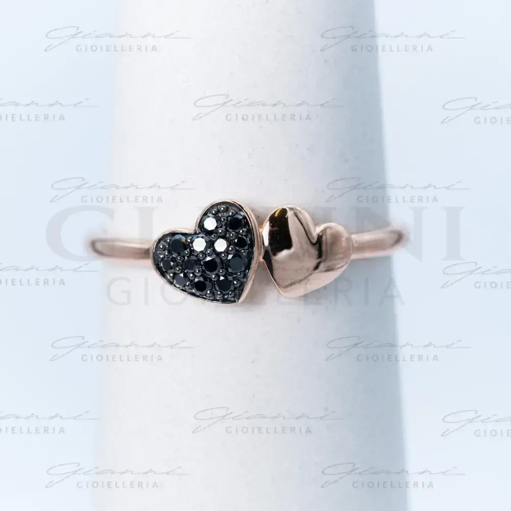 Anello Crivelli - Fantasia Cuori in Oro Rosa con Pavé di Diamanti Neri Anelli