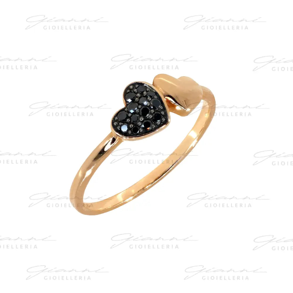 Anello Crivelli - Fantasia Cuori in Oro Rosa con Pavé di Diamanti Neri Anelli