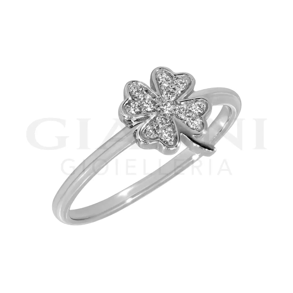 Anello Crivelli - Fantasia Quadrifoglio in Oro Bianco e Pavé di Diamanti Anelli