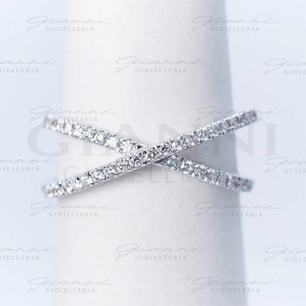 Anello Crivelli - Fascia Incrociata con Diamanti in Oro Bianco Anelli