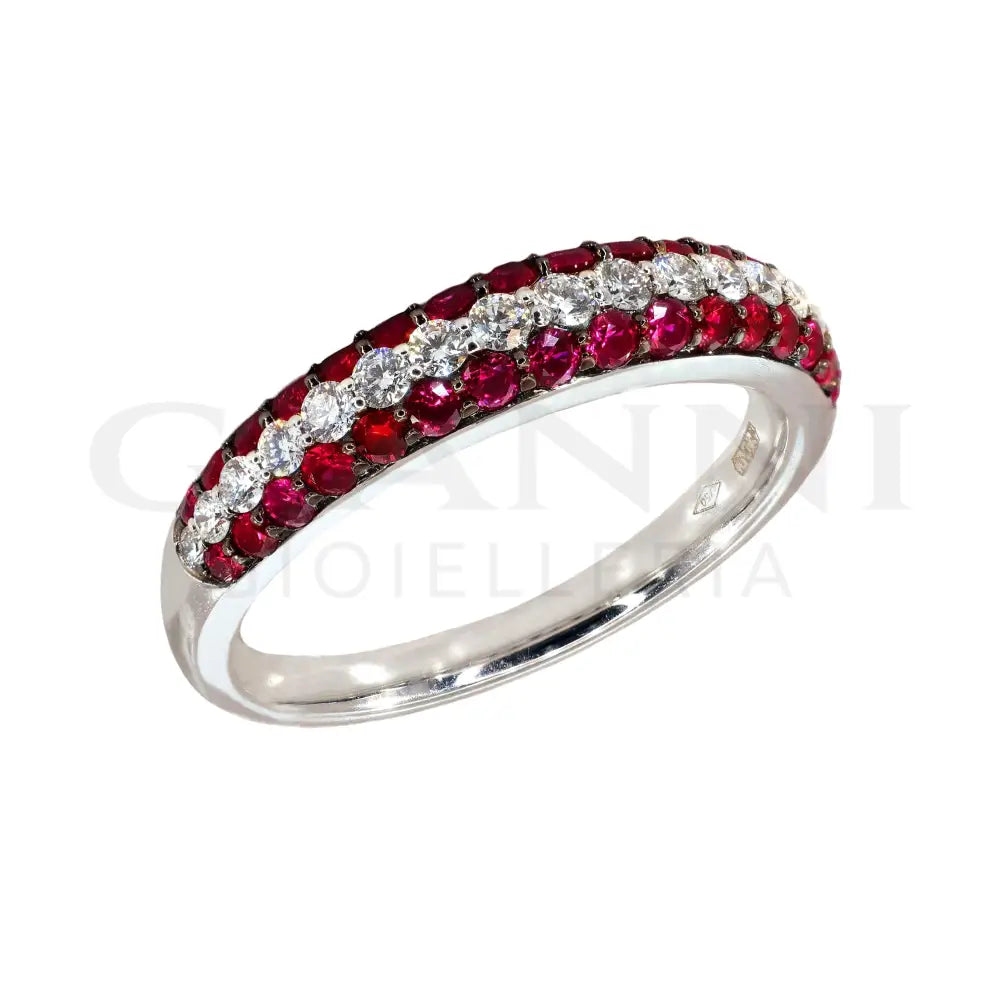 Anello Crivelli - Pavé in Oro Bianco con Rubini e Diamanti Anelli