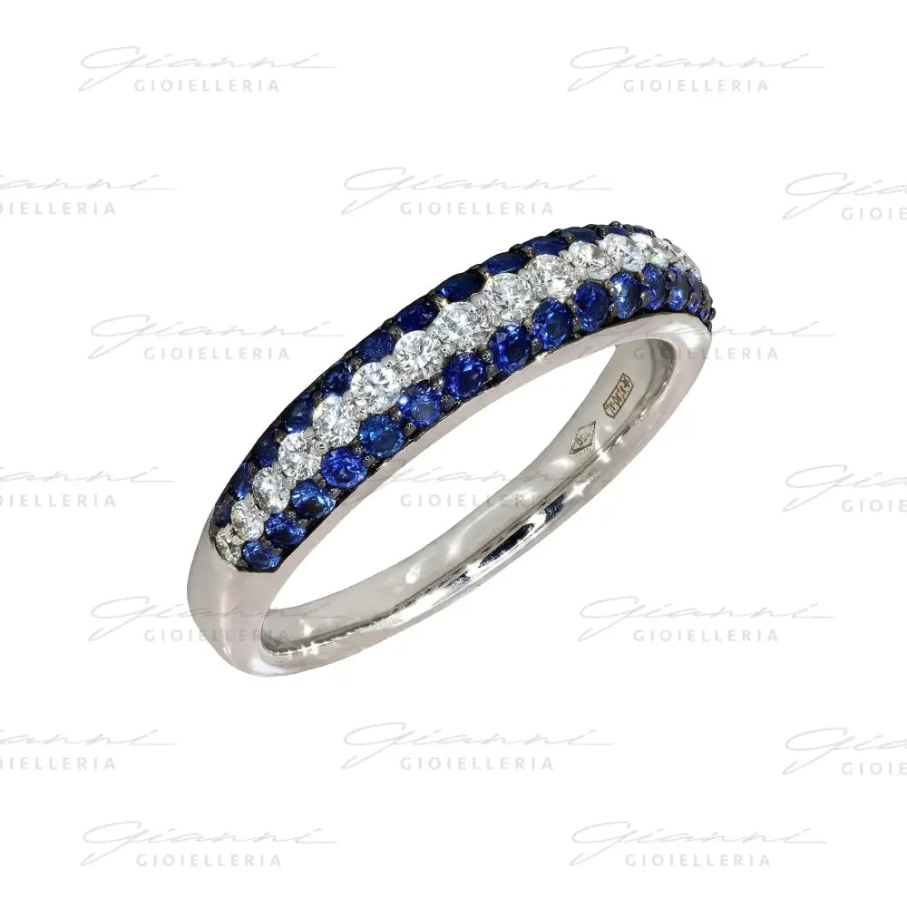 Anello Crivelli - Fascia Pavè in Oro Bianco con Zaffiri e Diamanti Anelli