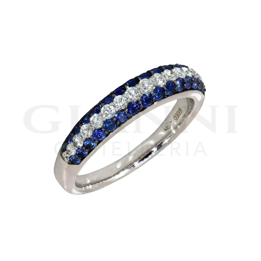 Anello Crivelli - Fascia Pavè in Oro Bianco con Zaffiri e Diamanti Anelli