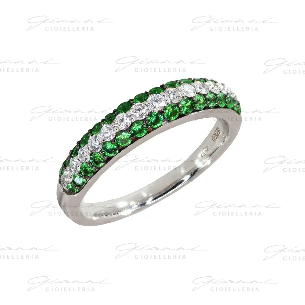 Anello Crivelli - Fascia con Pavè in Oro Bianco con Zavoriti e Diamanti Anelli