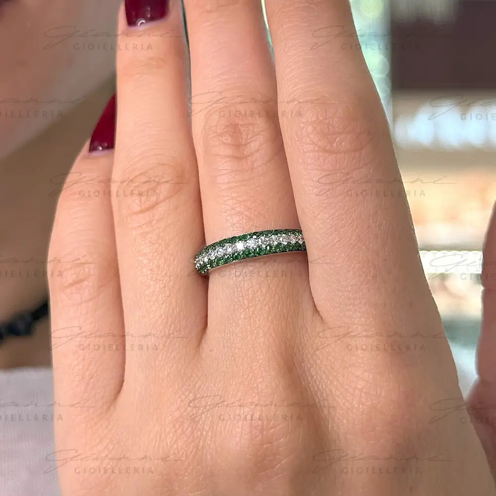 Anello Crivelli - Fascia Pavè in Oro Bianco con Zavoriti e Diamanti Anelli