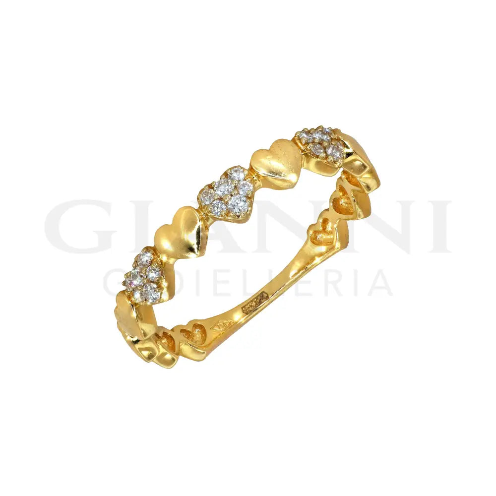 Anello Crivelli - Fedina Fantasia Cuori in Oro Giallo con Diamanti Anelli