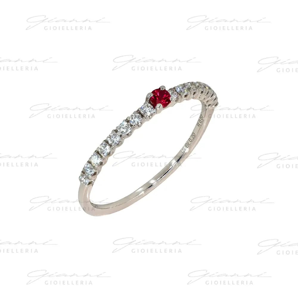 Anello Crivelli - Fedina in Oro Bianco con Diamanti e Rubino da 0,07 ct. Anelli