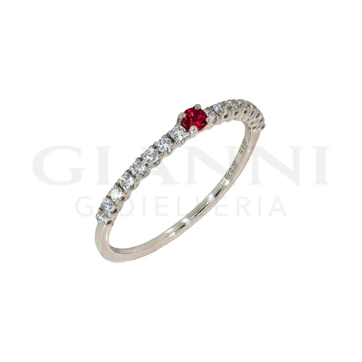 Anello Crivelli - Fedina in Oro Bianco con Diamanti e Rubino da 0,07 ct. Anelli