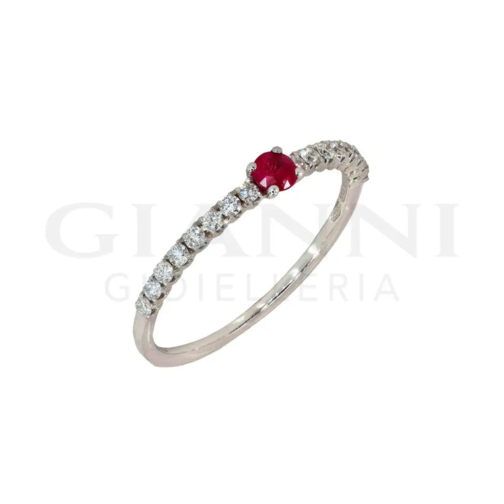 Anello Crivelli - Fedina in Oro Bianco con Diamanti e Rubino da 0,14 ct. Anelli
