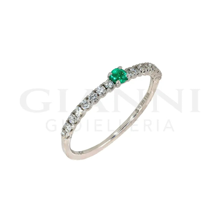 Anelli Crivelli - Fedina in Oro Bianco con Diamanti e Smeraldo da 0,08 ct. Anelli