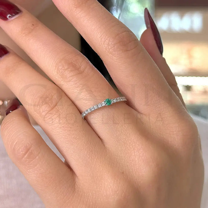 Anelli Crivelli - Fedina in Oro Bianco con Diamanti e Smeraldo da 0,08 ct. Anelli
