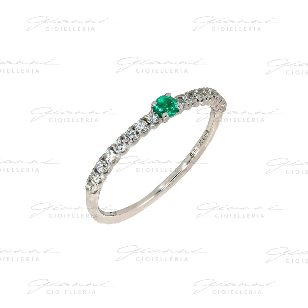 Anelli Crivelli - Fedina in Oro Bianco con Diamanti e Smeraldo da 0,08 ct. Anelli