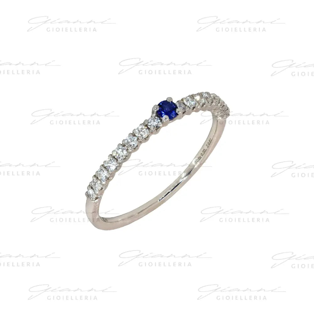 Anelli Crivelli - Fedina in Oro Bianco con Diamanti e Zaffiro da 0,07 ct. Anelli