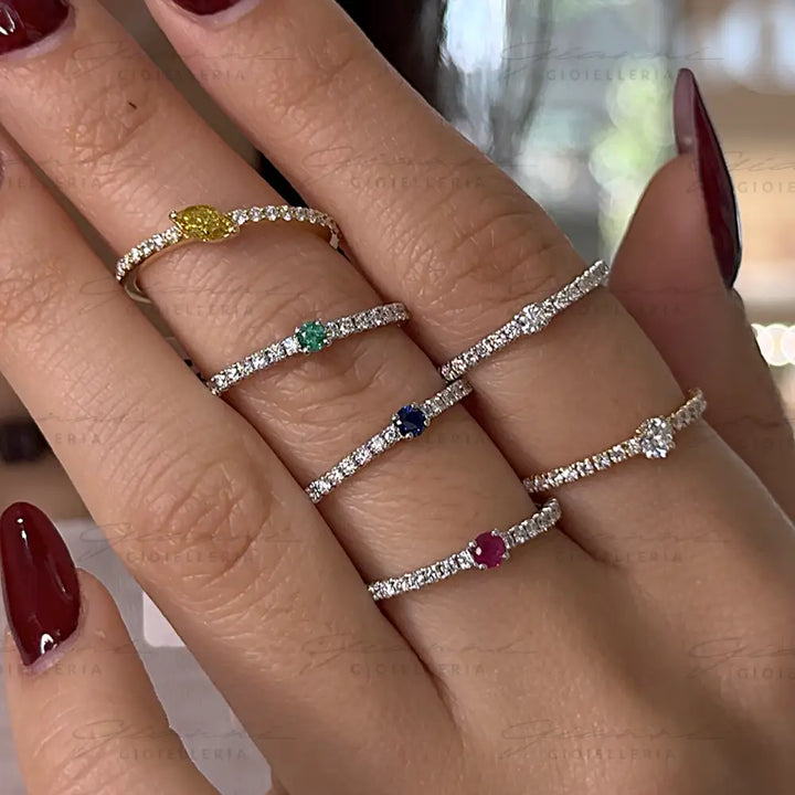 Anello Crivelli - Fedina in Oro Bianco con Diamanti e Zaffiro da 0,09 ct. Anelli
