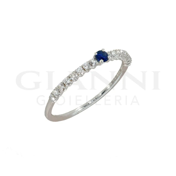 Anello Crivelli - Fedina in Oro Bianco con Diamanti e Zaffiro da 0,09 ct. Anelli